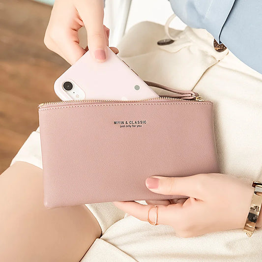 Minimalist PU Leather Zipper Wallet for Women